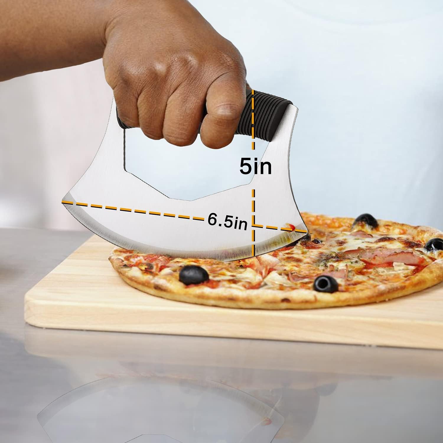 NILKANTH Stainless Steel Rocker Pizza Cutter & Salad Chopper Knife with Protective Cover | Sharp Multipurpose Kitchen Slicer for Pizza, Vegetables & Herbs 1
