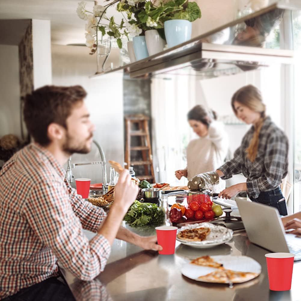 Paper Cups 8 oz 50 Pack, Disposable Paper Coffee Cups for Hot or Cold Beverage Drinking for Party, Picnic, BBQ, Travel, and Event -Red - Image 7