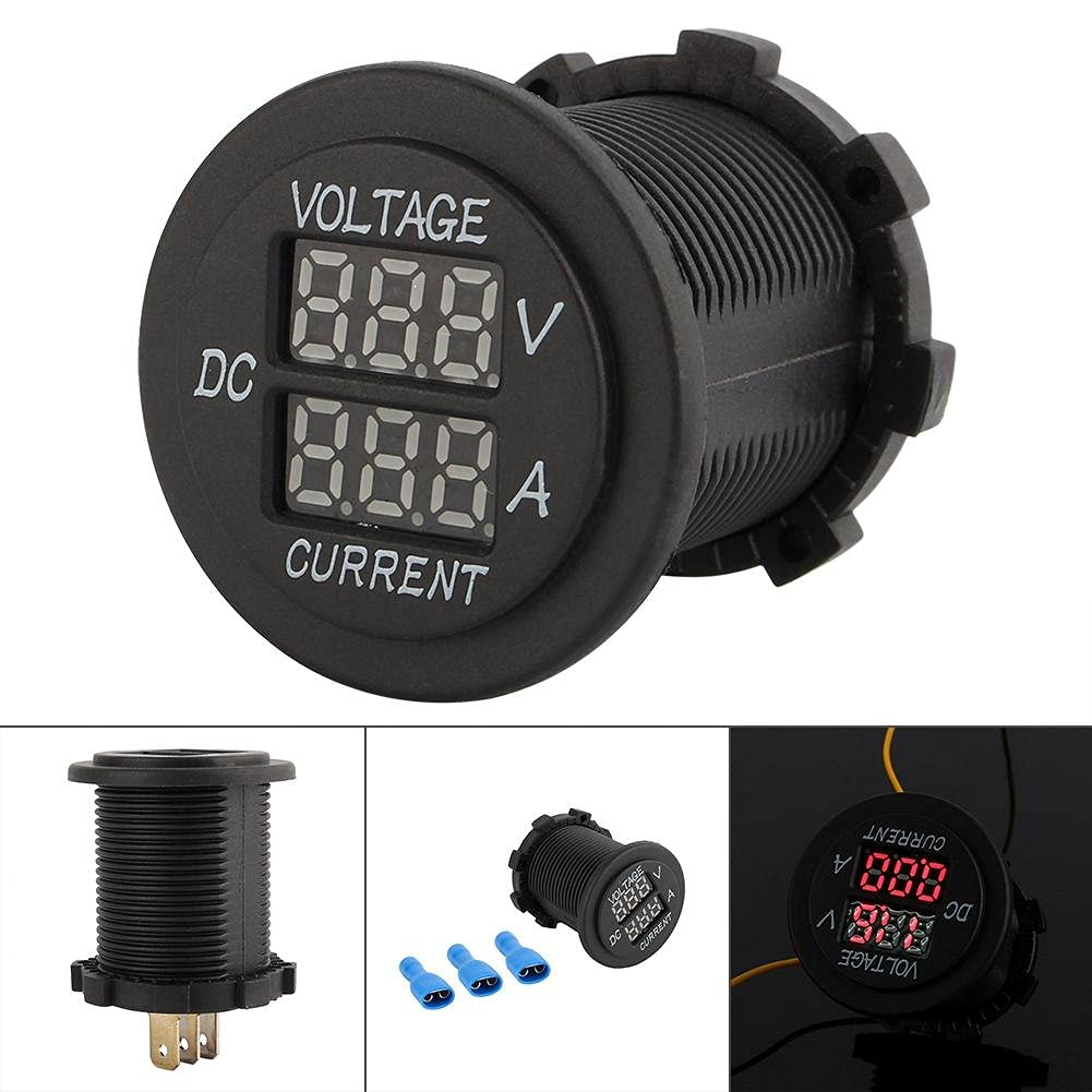 Voltmetro digitale a LED 12 a 24 V, amperometro digitale 2 in 1, tester di corrente e tester di tensione, display digitale a LED rosso, per auto, moto, camion, barche marine