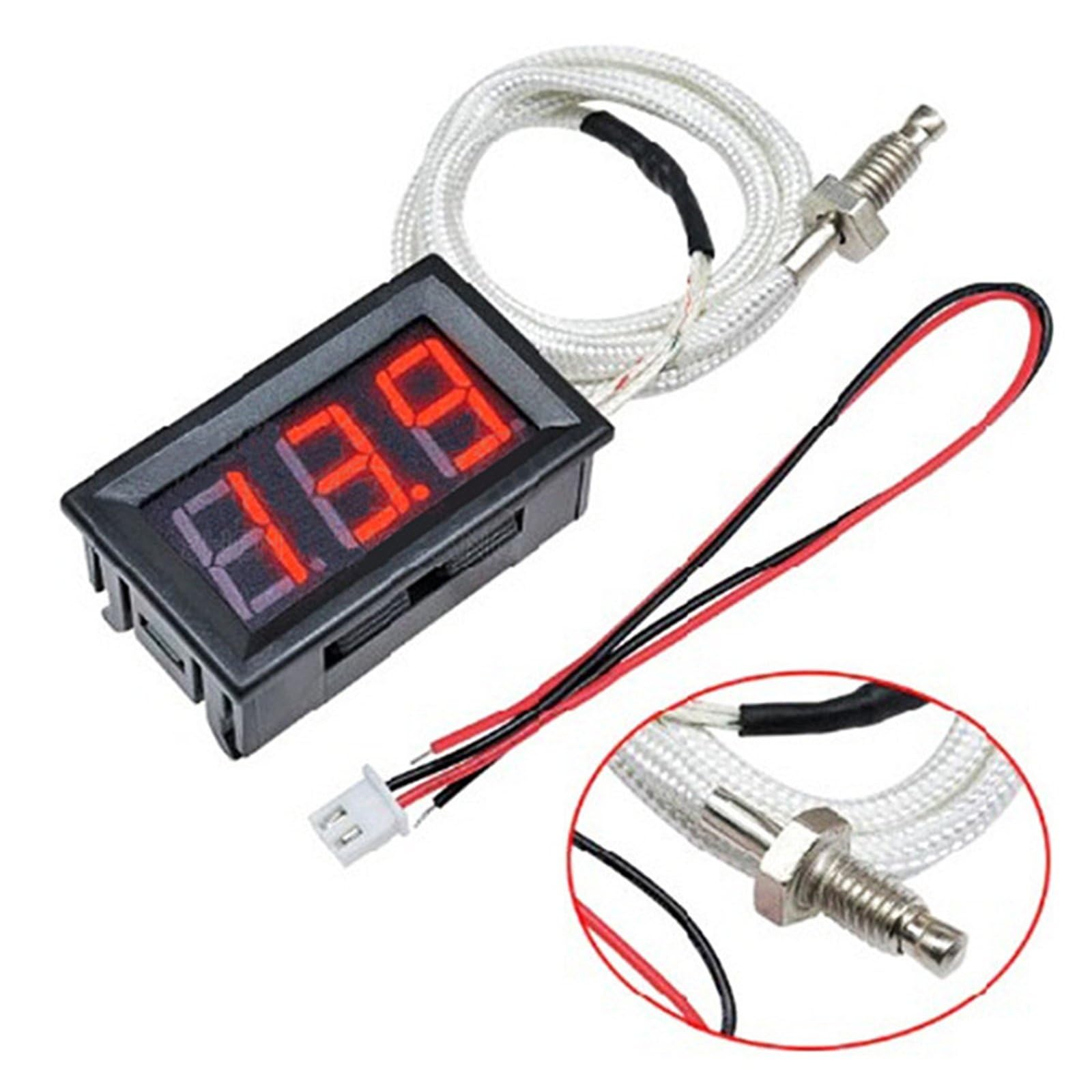 12V Red Celsius Digital Temperature Gauge -58F~536F LED Display Screen with Terminal Wire and 0.5 Meter K-Type Thermocouple (Thread: M6)