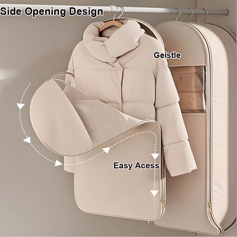 Lot de 3 sacs à vêtements à suspendre avec fermeture éclair auto-compression, organiseurs de placard pour manteau en duvet, sacs de rangement sous vide (beige, (taille M + L + XL)