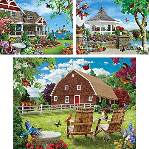 Bits and Pieces - Set de Tres (3) Rompecabezas de 500 Piezas para Adultos - Puzzles Miden 18" x 24" - Vibrant Veranda, Countryside Comfort, Blooming Beach House por Alan Giana miniatura 2