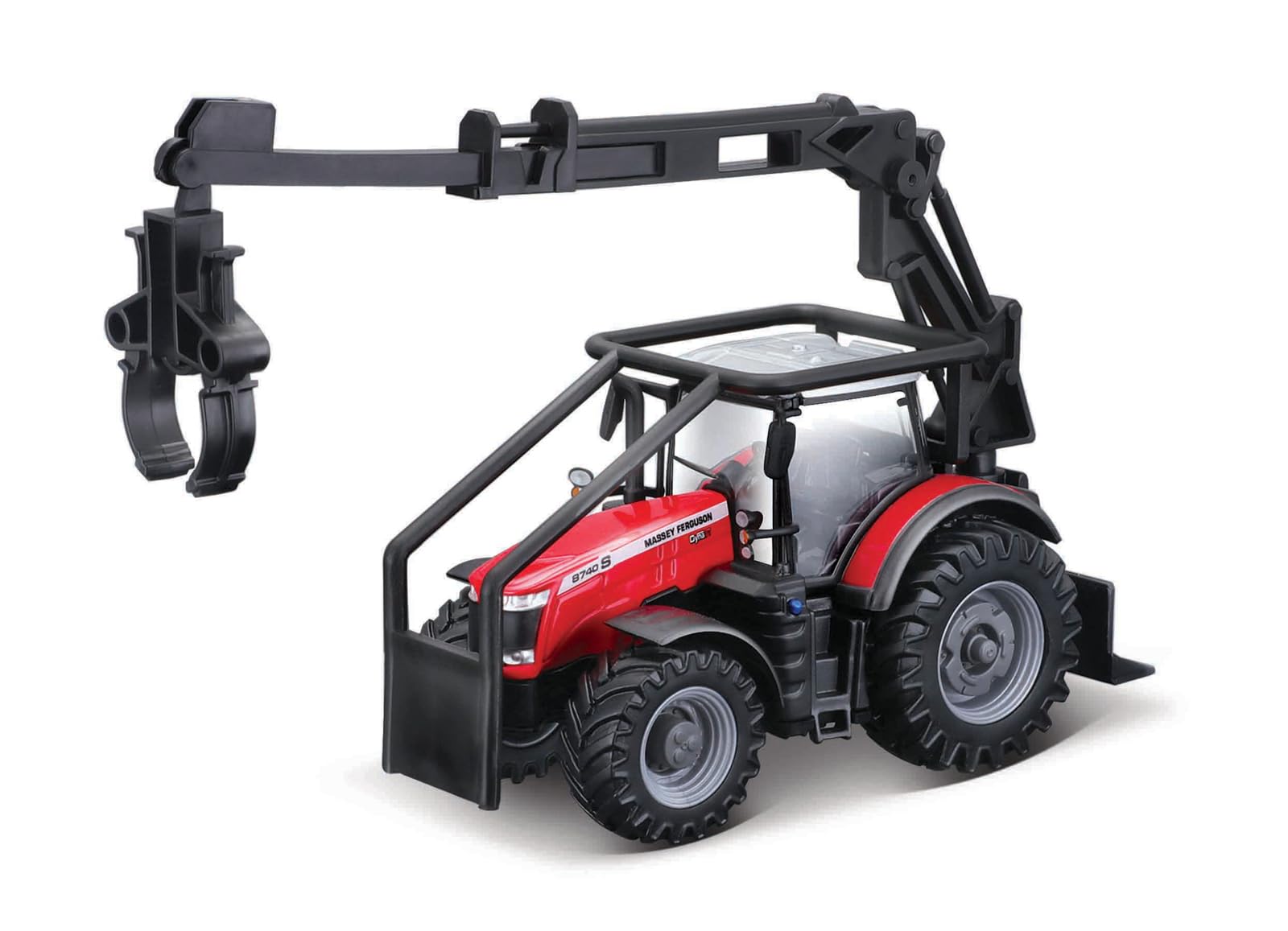 Bburago Die-Cast MASSEY FERGUSSON 8740S TRACTOR with Working FRONT LOADER and LOG LOADER - Replica Collectible Model Toy -, Red
