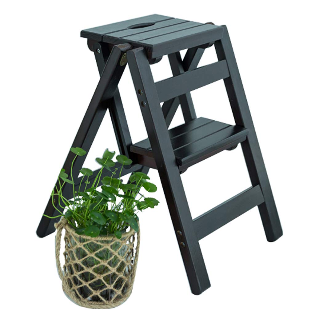 ZZL - StepladdersBlack Step Stool Folding Wooden Portable Ladder Stool Multifunctional Home Kitchen Library Office Climbing Stair Chair, Non-slip Solid Pedal - 2/3/4 Layers