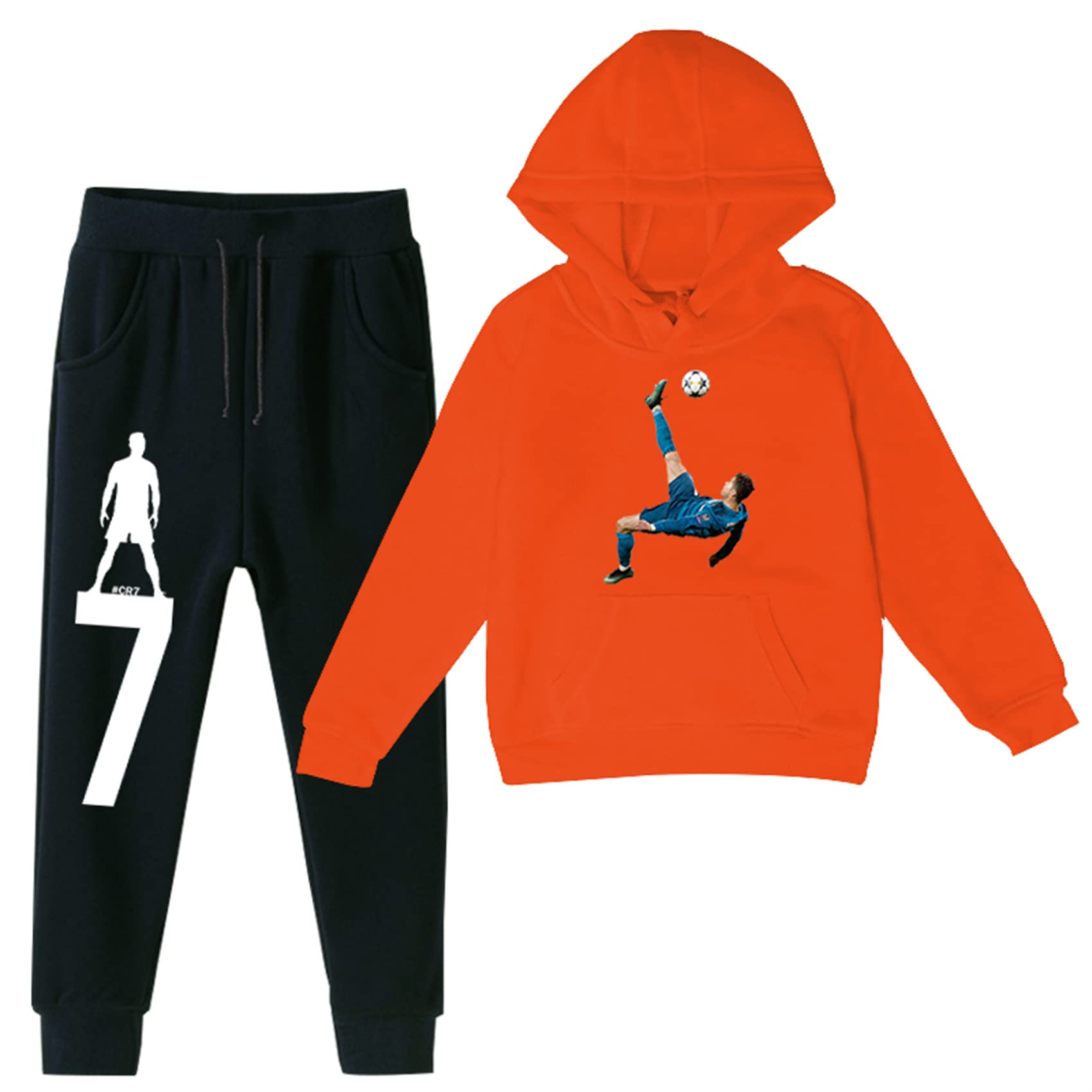 【童装】Himoop Kids Cristiano Ronaldo Sweatshirts and Elastic Waist Sweatpants Suits Clothes Outfits Fleece 2 Piece Sets for Winter