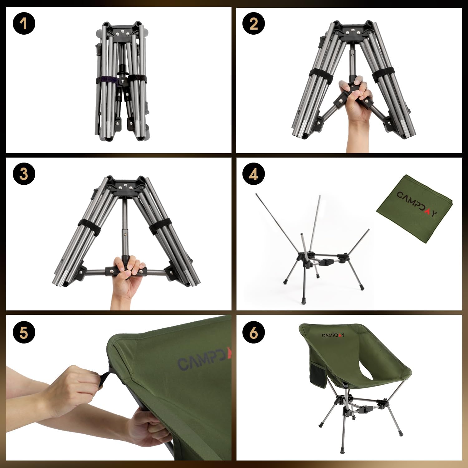 Camping Chair Backpacking Portable Hiking Ultralight Small Lightweight Folding Chair for Outdoor Camp Beach Picnic Concert, Supports 330lbs (Green,1PCS)