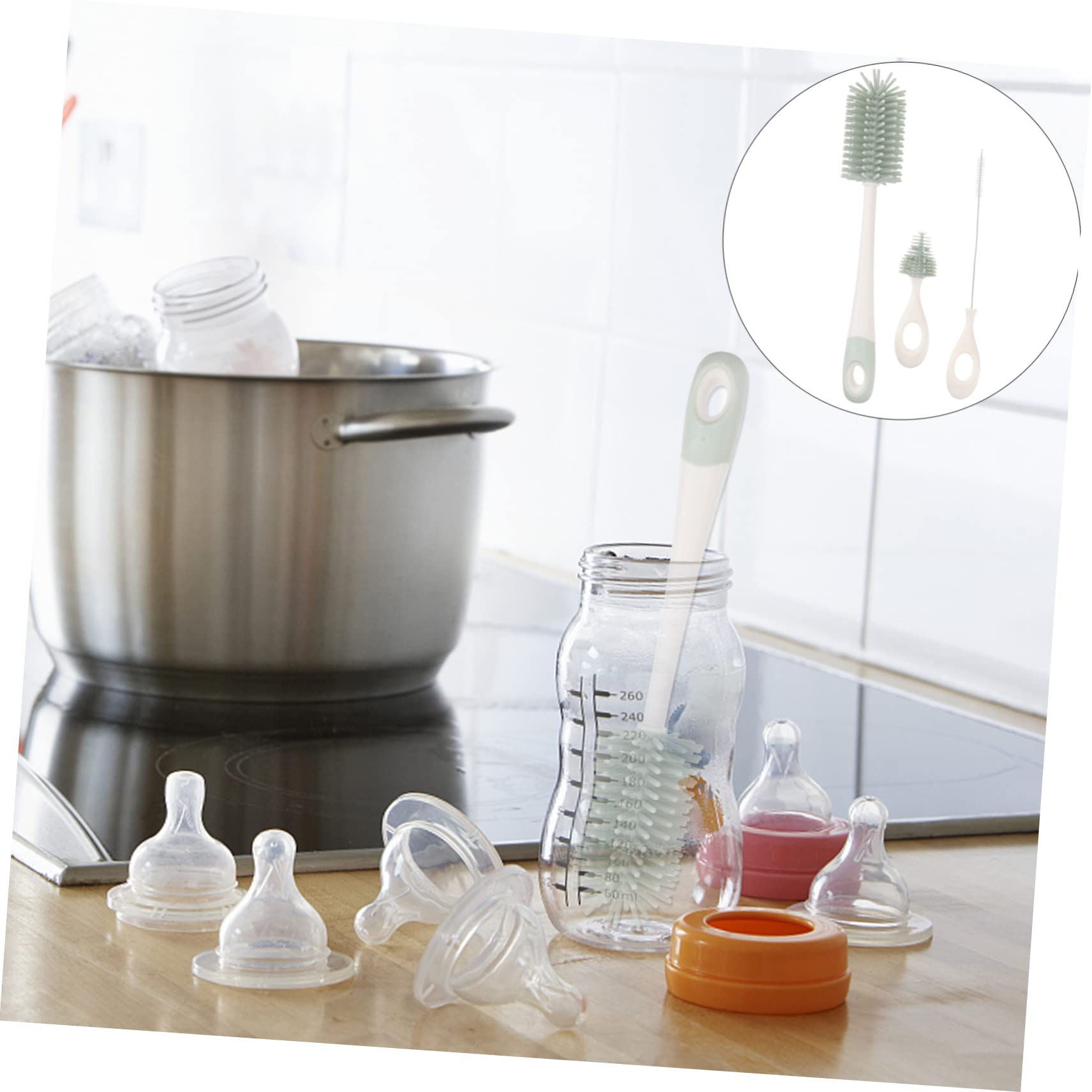 Toyvian 2pezzi Spazzola Per Pulizia Biberon Silicone Con Manico Lungo Set Rotante Per Pulizia Completa Di Biberon Succhietti e Tazze Facile Da Usare e Durevole Verde