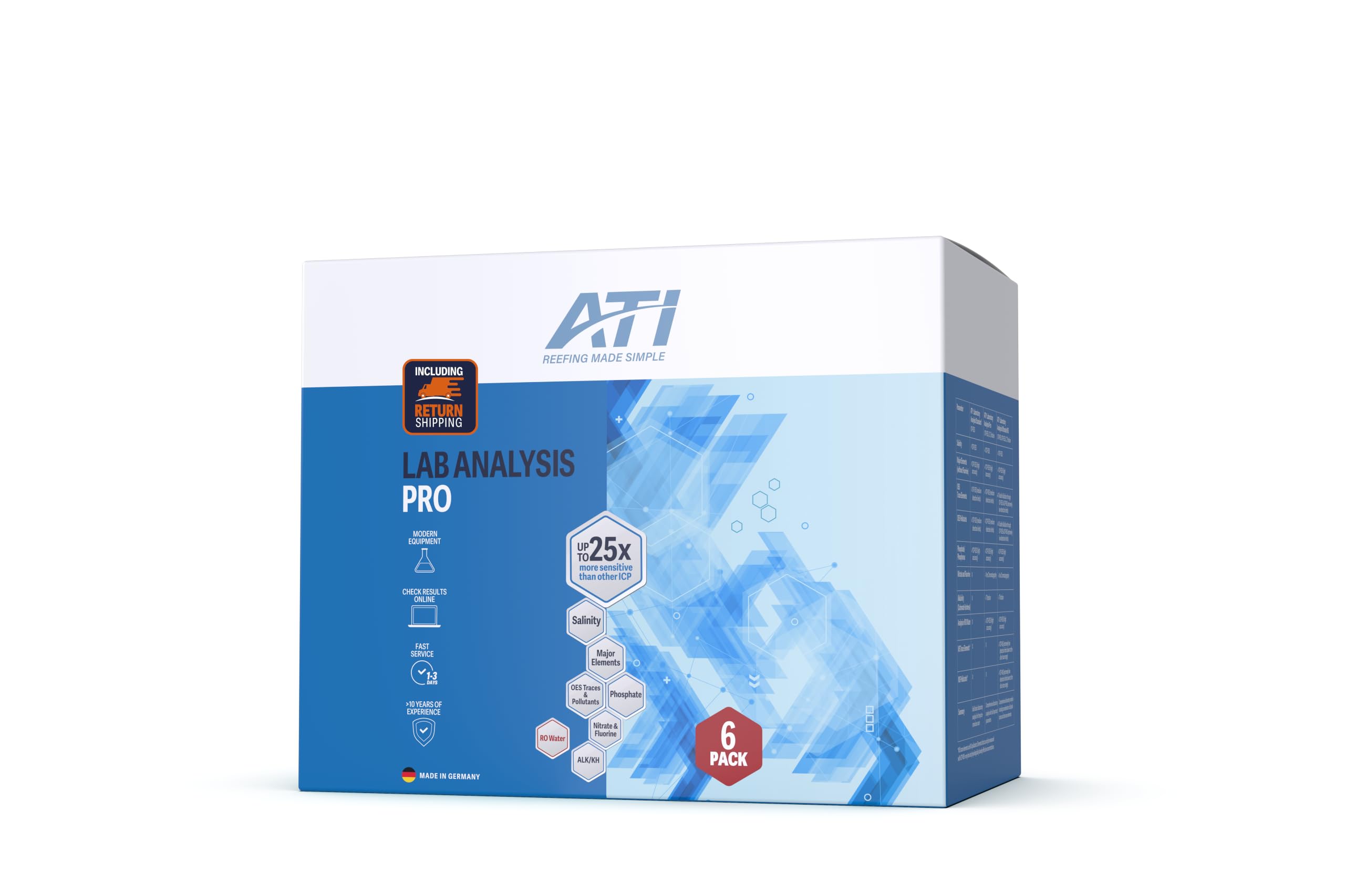 ATI ICP Lab Analysis Pro for Reef Aquariums - Advanced Water Testing with RO Water Analysis - Nitrate, KH &amp; Fluoride - 6 Test Kits