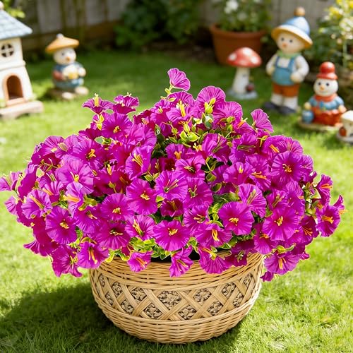 Image of 12 Bundles Artificial Flowers for Outdoors,Silk Morning Glory (Fuchsia)