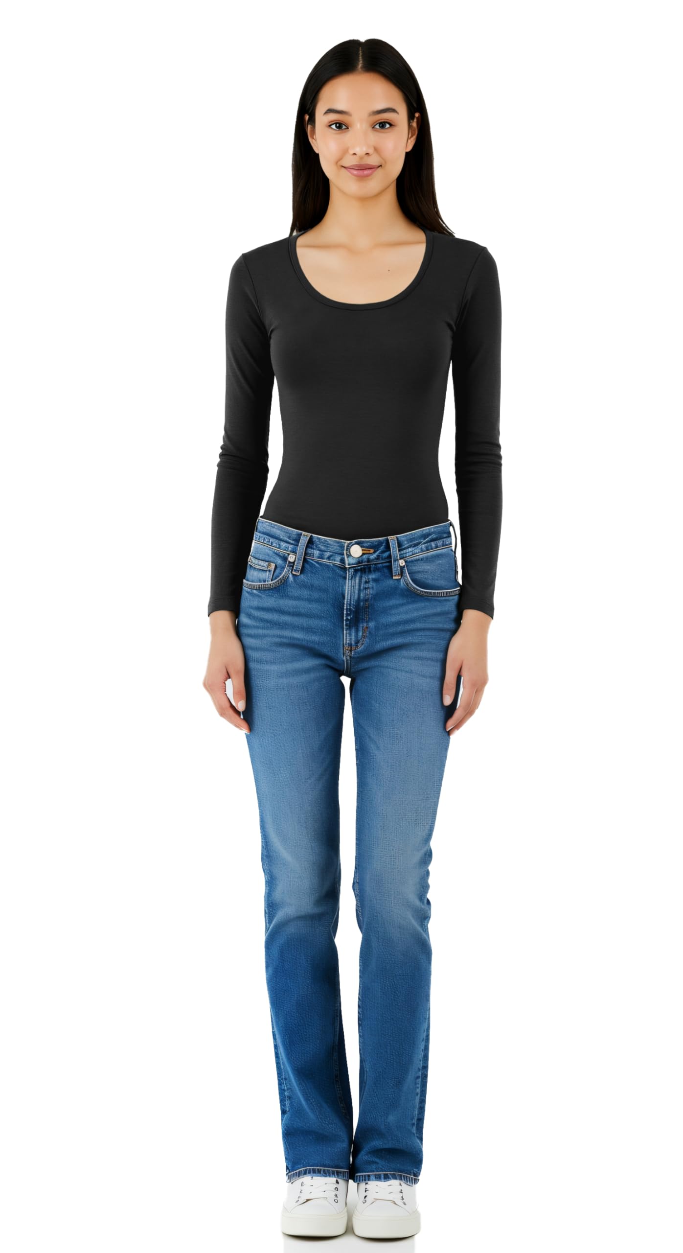 Emmalise T-shirt basique à manches longues et col rond pour femme