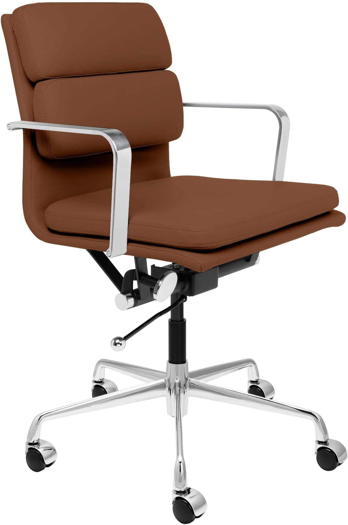 SOHO II Padded Management Home Office Chair - Mid Back Desk Chair with Arm Rest, Swivel & Cushion Availability, Made of Faux Leather, Brown