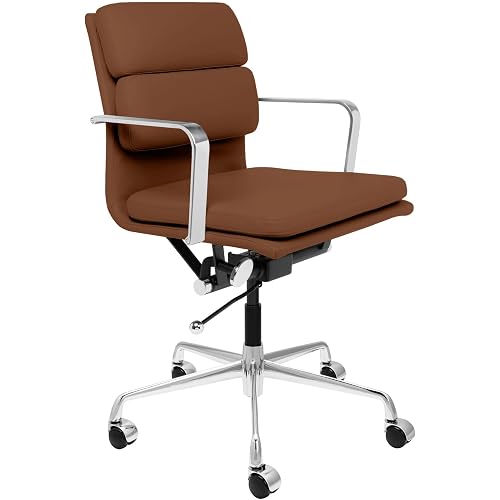 Laura Davidson Furniture SOHO II Padded Management Office Chair - Mid Back Desk Chair with Arm Rest, Swivel & Cushion Availability, Made of Faux Leather, Brown, Computer Chair
