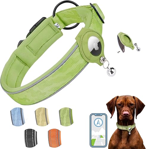 Arojore Collar reflectante AirTag para perro, collar acolchado resistente para cachorros con soporte AirTag, collar ajustable para mascotas para Arojore Collar reflectante AirTag para perro, collar acolchado resistente para cachorros con soporte AirTag, collar ajustable para mascotas para