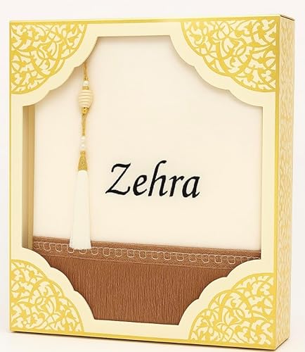 Imani Aksa Gebetsteppich mit Namen Bestickt Tesbih Personalisierter Gebetsteppich Prayer Mat Islamische Geschenke Seccade Ramadan Bayram Kinder Erwachsene (Cremefarbe, Erwachsene (110,70 cm))