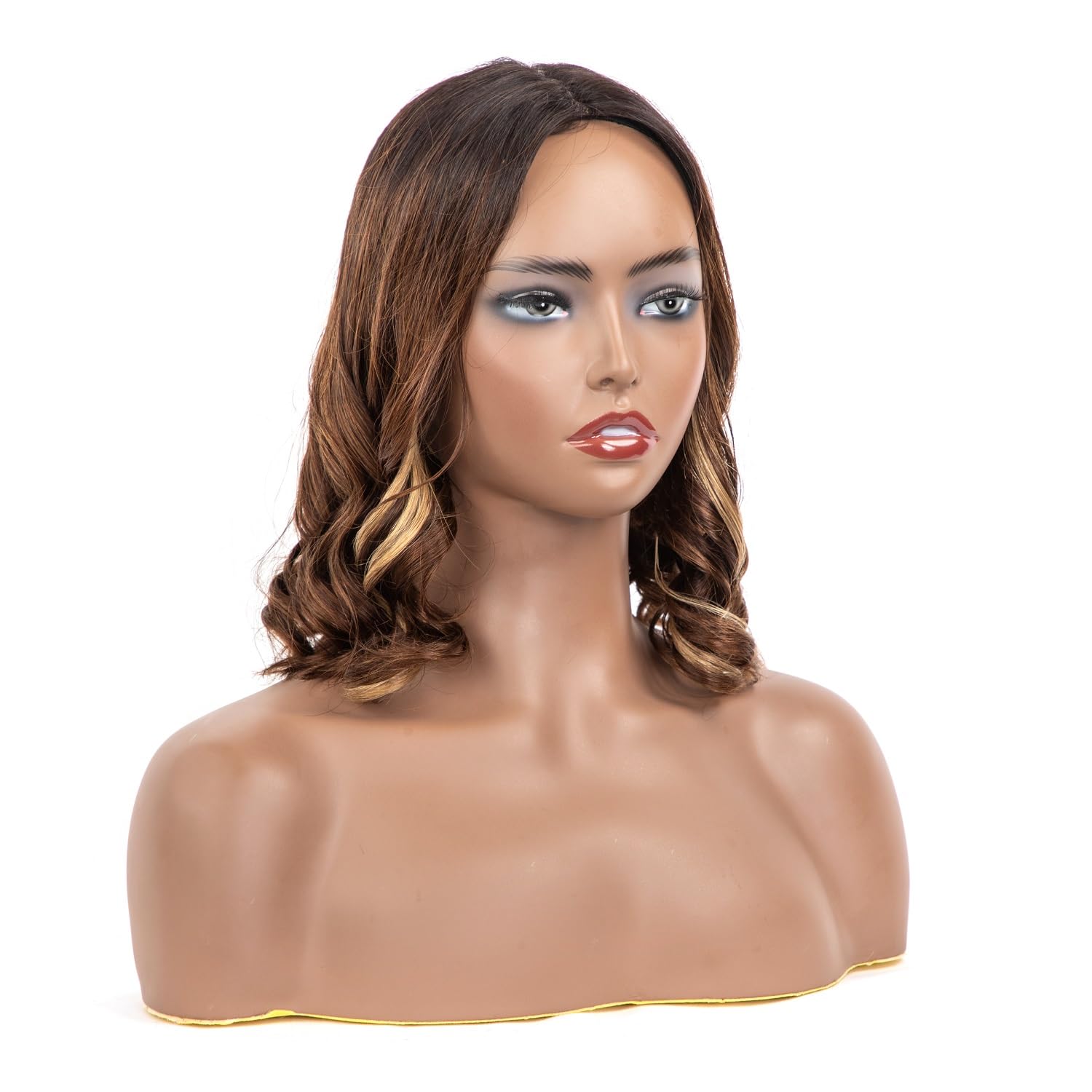 JIAJIA TERESA Glueless Short Body Wave None Lace Wigs Human Hair with Blonde Highlight Pre Plucked 1.5 * 9 Realistic Look HD Lace Glueless Wigs 12Inch Wave Bob Wig Human Hair For Women