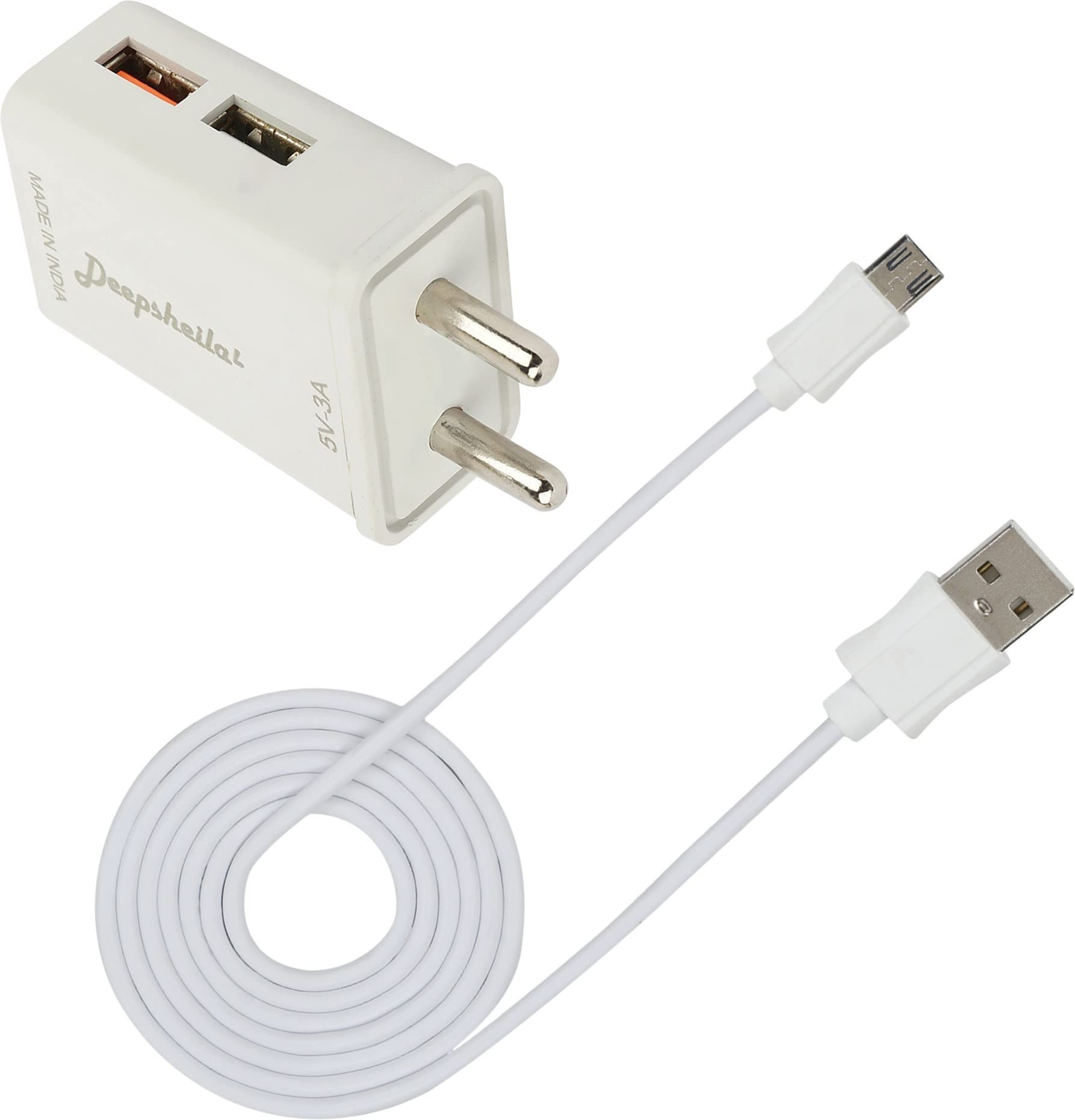 Deepsheila 3.4A. Fast Charger & V8 Cable for GIO_NEE P5 Mini 5 W 3.4 A Multiport Mobile Charger with Detachable Cable (White, Cable Included)