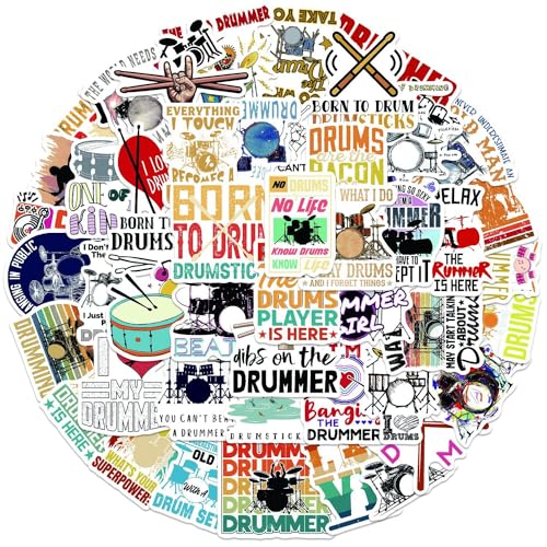 50 Pcs Drum Kit Stickers for Kids Teens Adults Boys Girls Gift,Stickers Pack for Laptop,Skateboard,Luggage,Car,Bike, Cup,Computer,Water Bottle Decor,Drum Kit Vinyl Waterproof Sticker Decals
