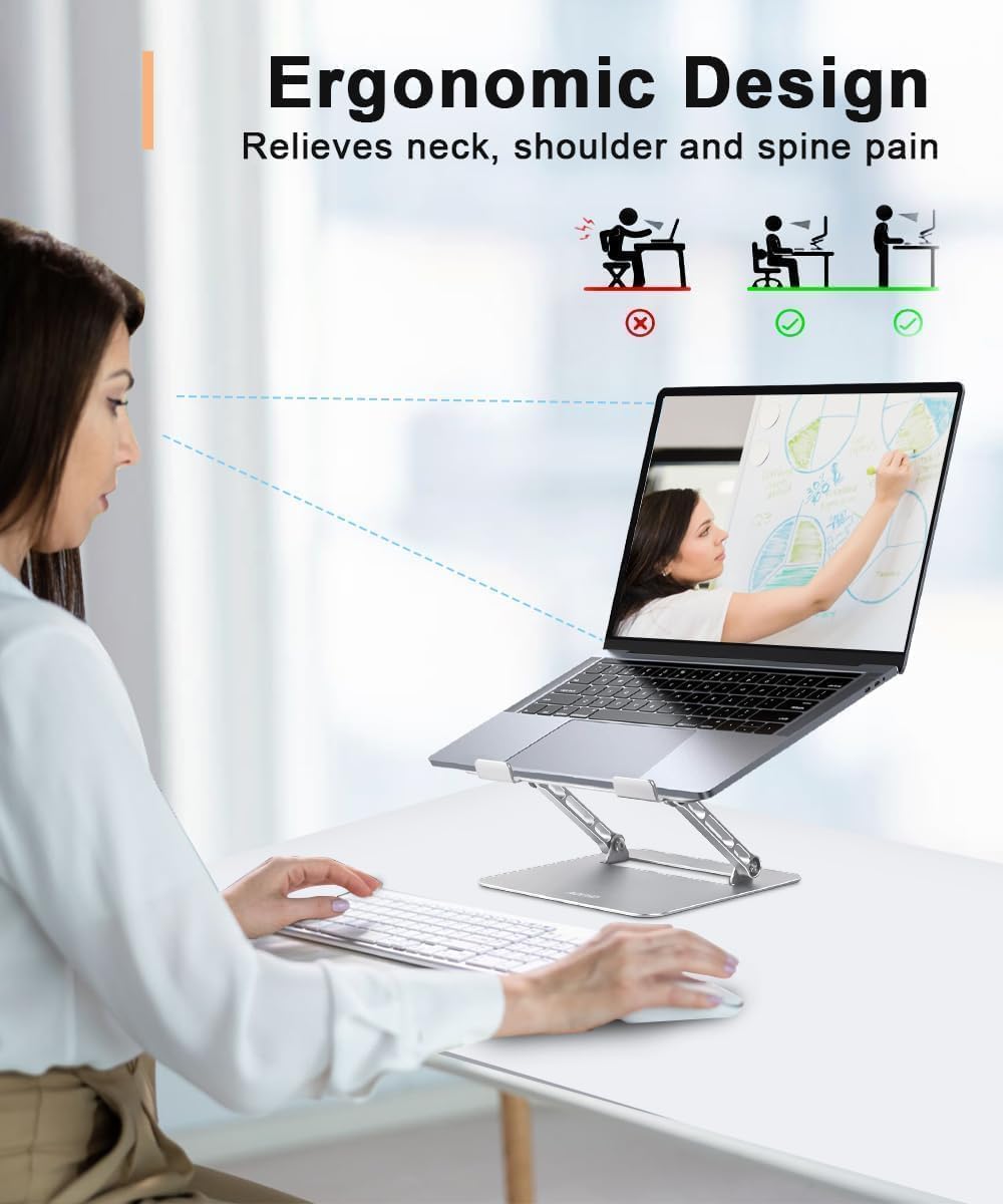 Aoviho Regulowany stojak na laptopa na biurko, przenośny stojak na laptopa i stojak, składany aluminiowy stojak na notebooka do MacBooka Air Pro HP, Lenovo, Dell, Samsung, Chromebook, 10-15,6 cala