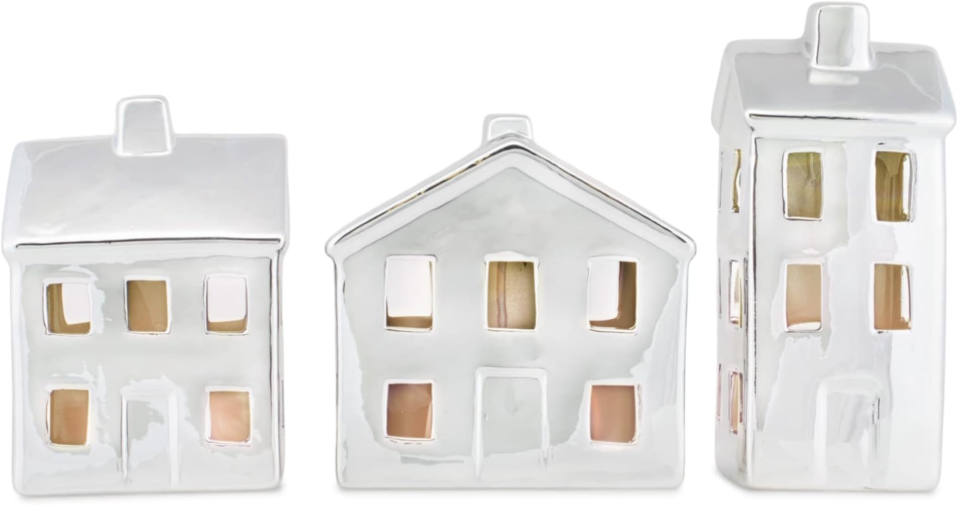 Mark Feldstein & Associates Village Chrome Finish 8 inch Porcelain and LED Holiday Figurines Set of 3