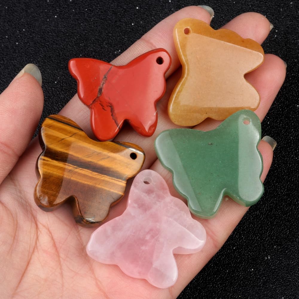 LE SKY 6 Pcs Natural Crystal Pendants Butterfly Shape Healing Chakra Gemstone Charms for Women Men Jewelry Making DIY Gift - Image 3