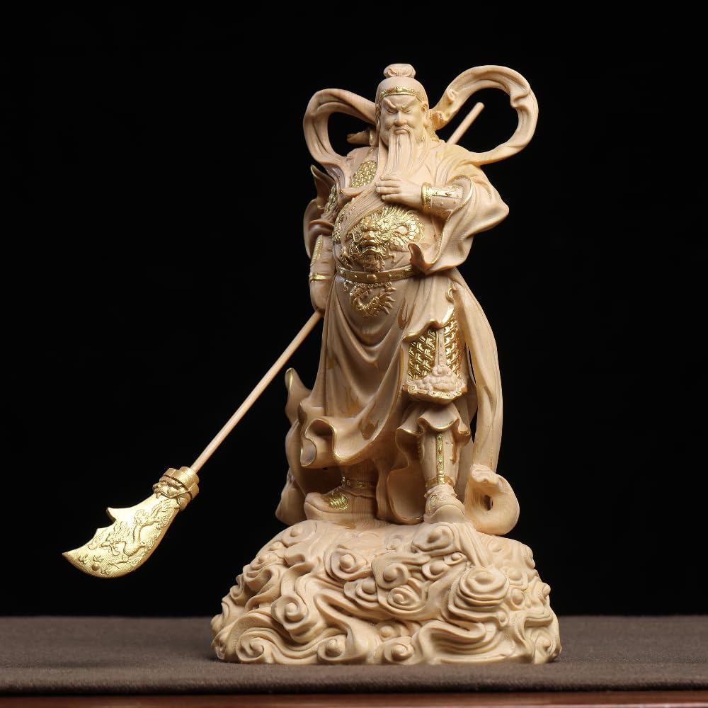 Amazon.co.jp: 小葉黄楊木 木彫仏像 彫刻 ツゲ 柘植 【韋駄天立像 関羽