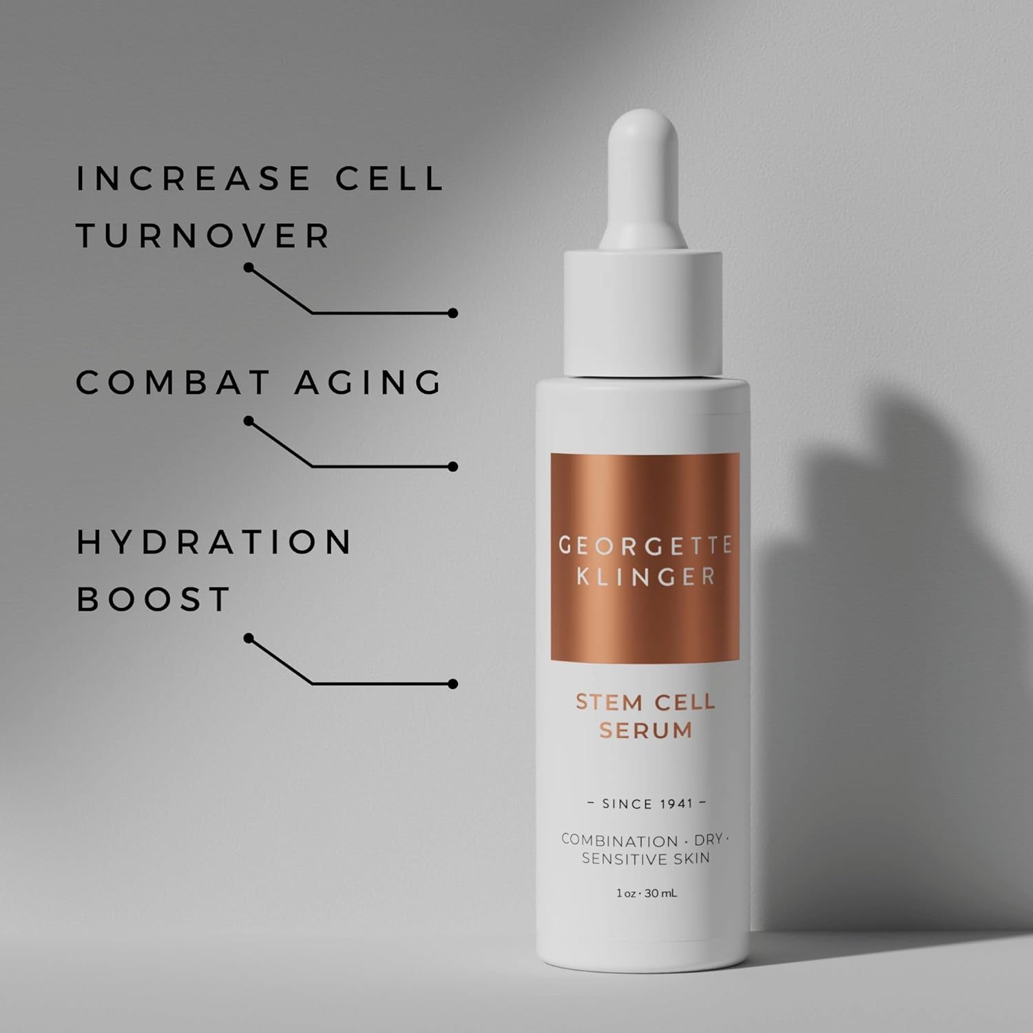 Georgette Klinger Stem Cell Serum - Anti-Aging Face Serum with Hydrating Hyaluronic Acid - Promotes Cell Turnover, Improves Skin Firmness, and Reduces Wrinkles for Youthful Skin - 1 oz