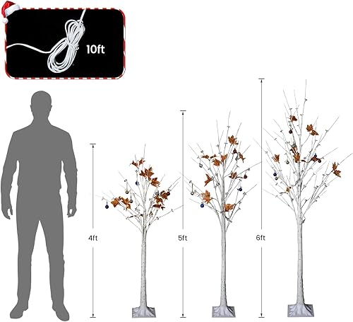 Miniatura 9 de Recaceik Árbol de abedul iluminado de 4 pies 5 pies y 6 pies árbol de abedul artificial con luz de flores paquete de 3 para Navidad Halloween fiesta