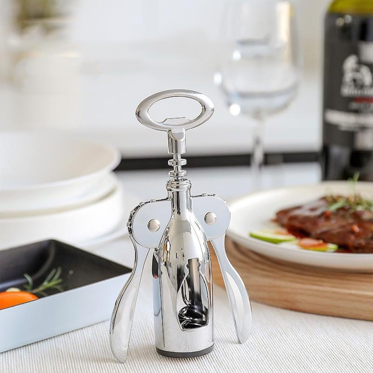 Abridor de vino con abrebotellas multifuncionales, aleación de zinc premium 2 en 1 abridor de botellas de vino (plata)