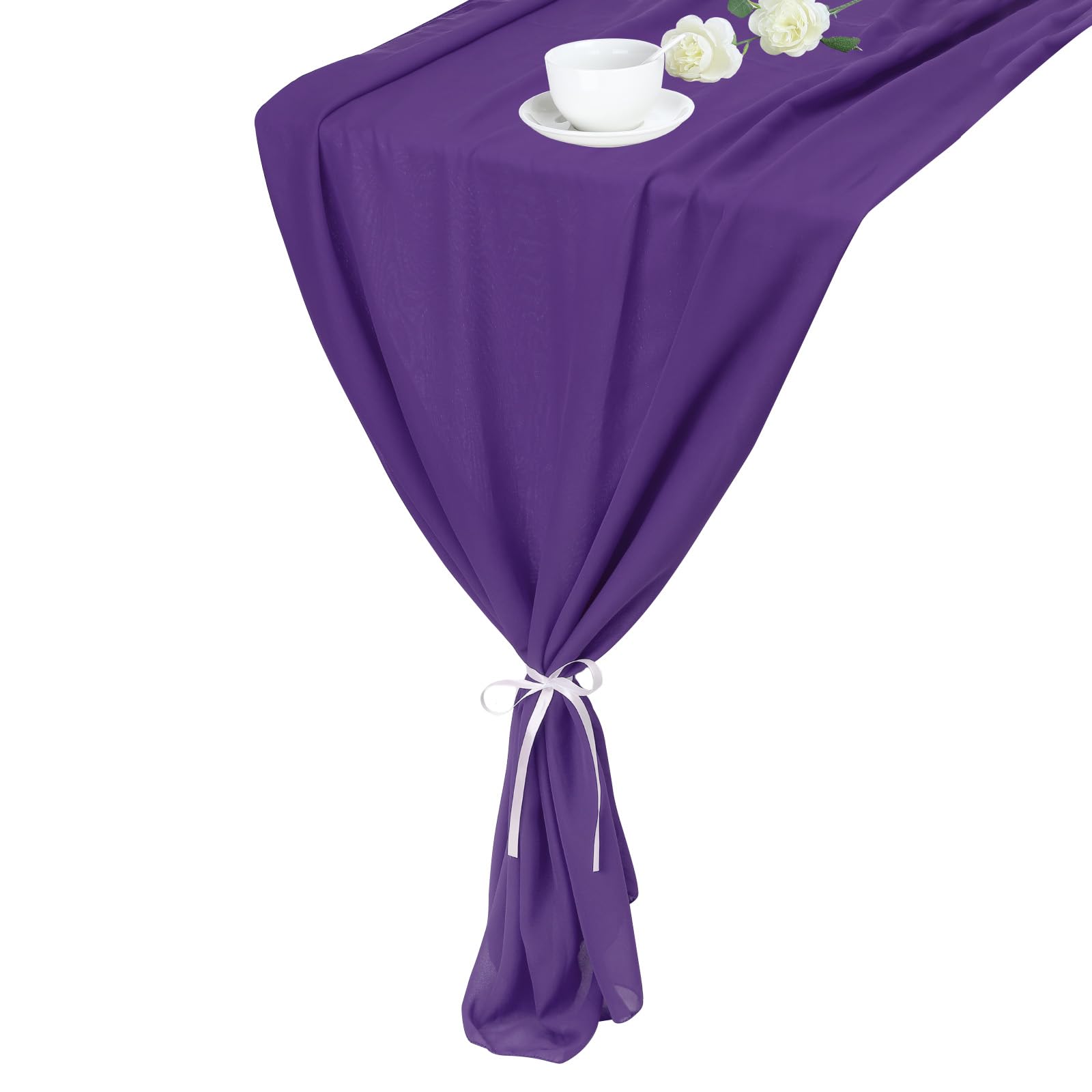 uxcell 10FT Dark Purple Chiffon Table Runner 27.5" x 118" Light and Elegant Romantic Sheer Table Decoration for Wedding Party Decoration