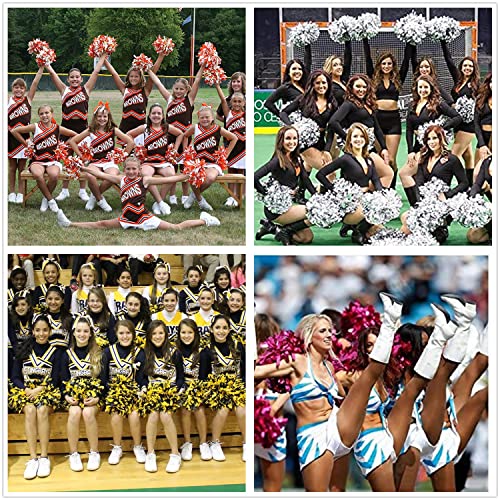 GUIFIER 6 inch 1 Pair Metallic Cheerleading Pom Pom with Baton Handle ...