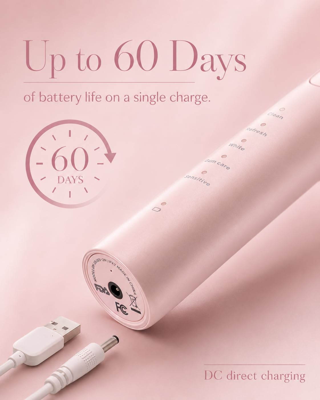MySmile DY156 Sonic Cepillo de dientes eléctrico para adultos, batería recargable, cepillo de dientes portátil con 3 cabezales de cepillo, 2 minutos y 5 modos, temporizador inteligente, 45000 VPM, una