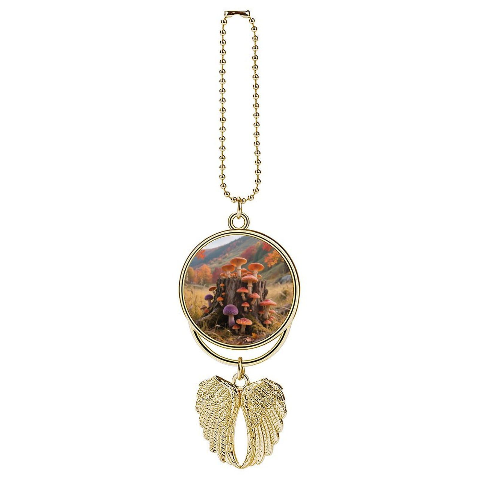 Fall Mushroom Car Charm, Alloy Rear View Mirror Pendant, Bling Funny Car Hanging Ornament Gift for Women Men, Car Pendant Lucky Auto Interior Decoration Accessories Golden-Style