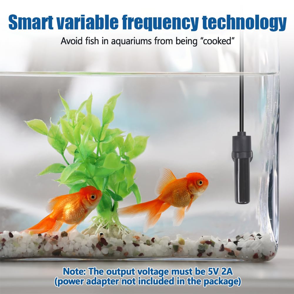 MiOYOOW Aquarium Mini Heizung 2-3 L, 10 W Aquarium Heizstab mit Überhitzungsschutz, 5 V/2 A, USB Keramik Tauchwasserheizung für Salzwasser und Süßwasser