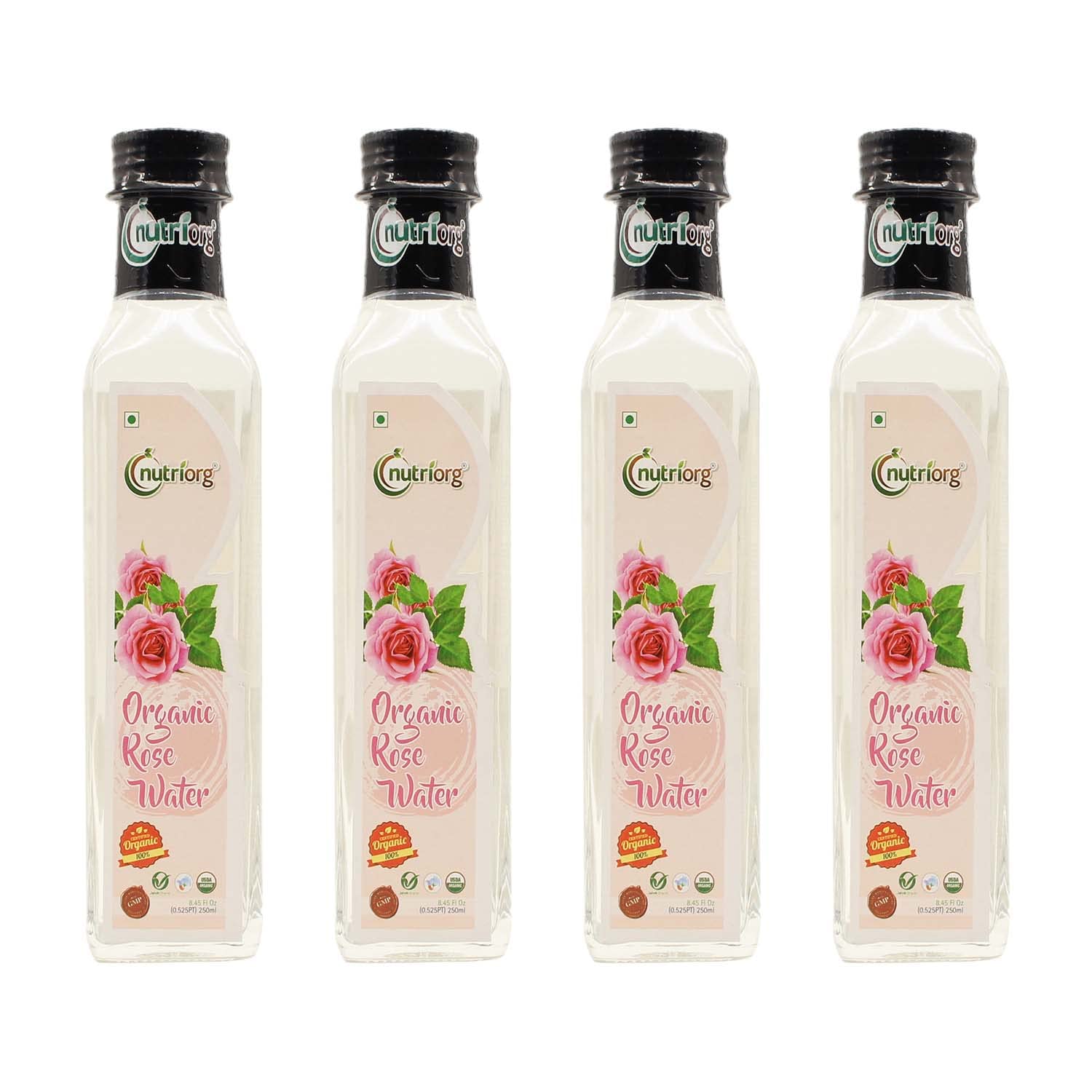 Nutriorg Certified Organic Rose Water 1 Litre (Pack of 4)