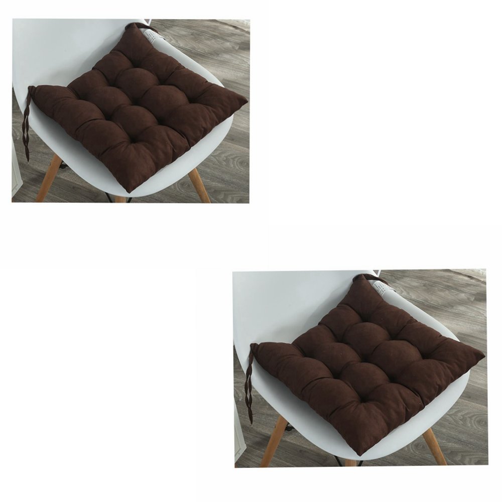 DADA Pack of 2 Padded Cushion Chair Seat Pads With Ties - Quilted Design Seat Pad Dining Room Garden Kitchen Office Chair Cushions (coffee)
