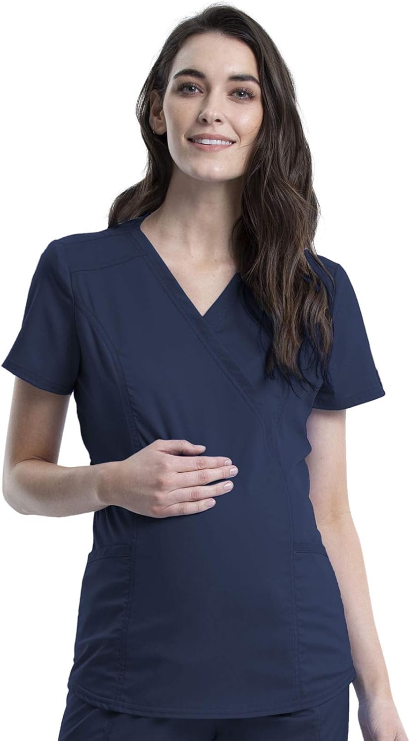 Cherokee Maternity Scrub Top Mock Wrap with 2 Pockets, Breathable and 2-Way Stretch Fabric - WW688