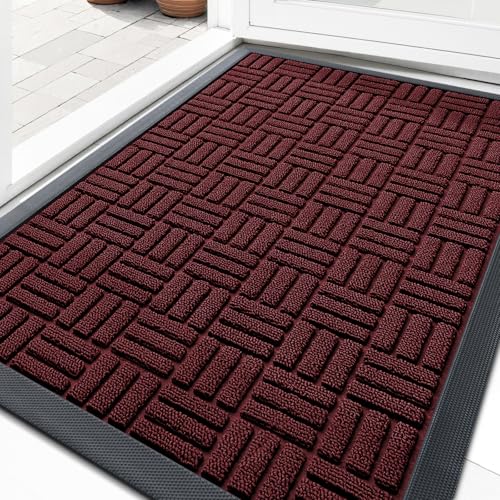 Image of OLANLY Front Door Mat Outside Entrance 33x21, Absorbent, Heavy Duty Sturdy Natural Rubber Doormat Indoor Outdoor, Non-Slip, Stain and Fade Resistant, Low Profile Floor Mat for Entryway, Burgundy