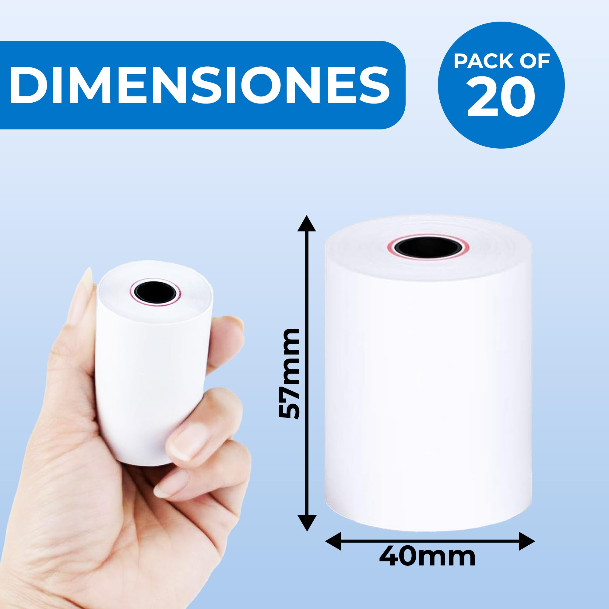 Double Dragon 57 x 40 mm Papel Térmico Premium para Recibos para Máquinas PDQ, POS, EPOS [Paquete de 20 unidades]