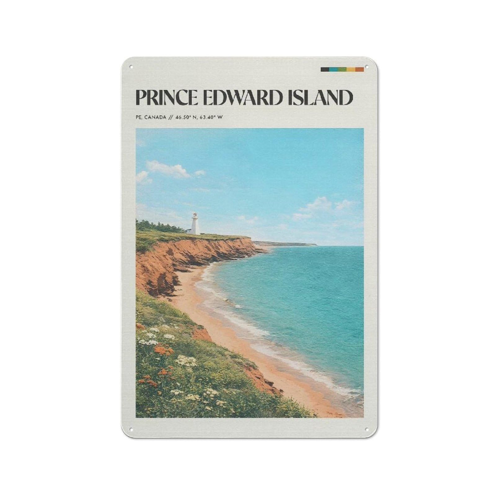 Junmoney Style-11 Tin Wall Plaque 30X20cm With Prince Edward Island Lighthouse For Bar Or Restaurant, For Hospitality Decor Collectors