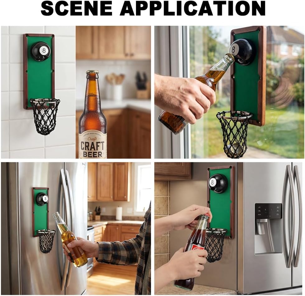Magnetic Billiard Ball Beer Bottle Opener with Cap Catcher Collector,Wall Mounted Bottle Opener,Unique Billiards Gifts for Him Boyfriend Husband Uncle,for Billiards Room Decor