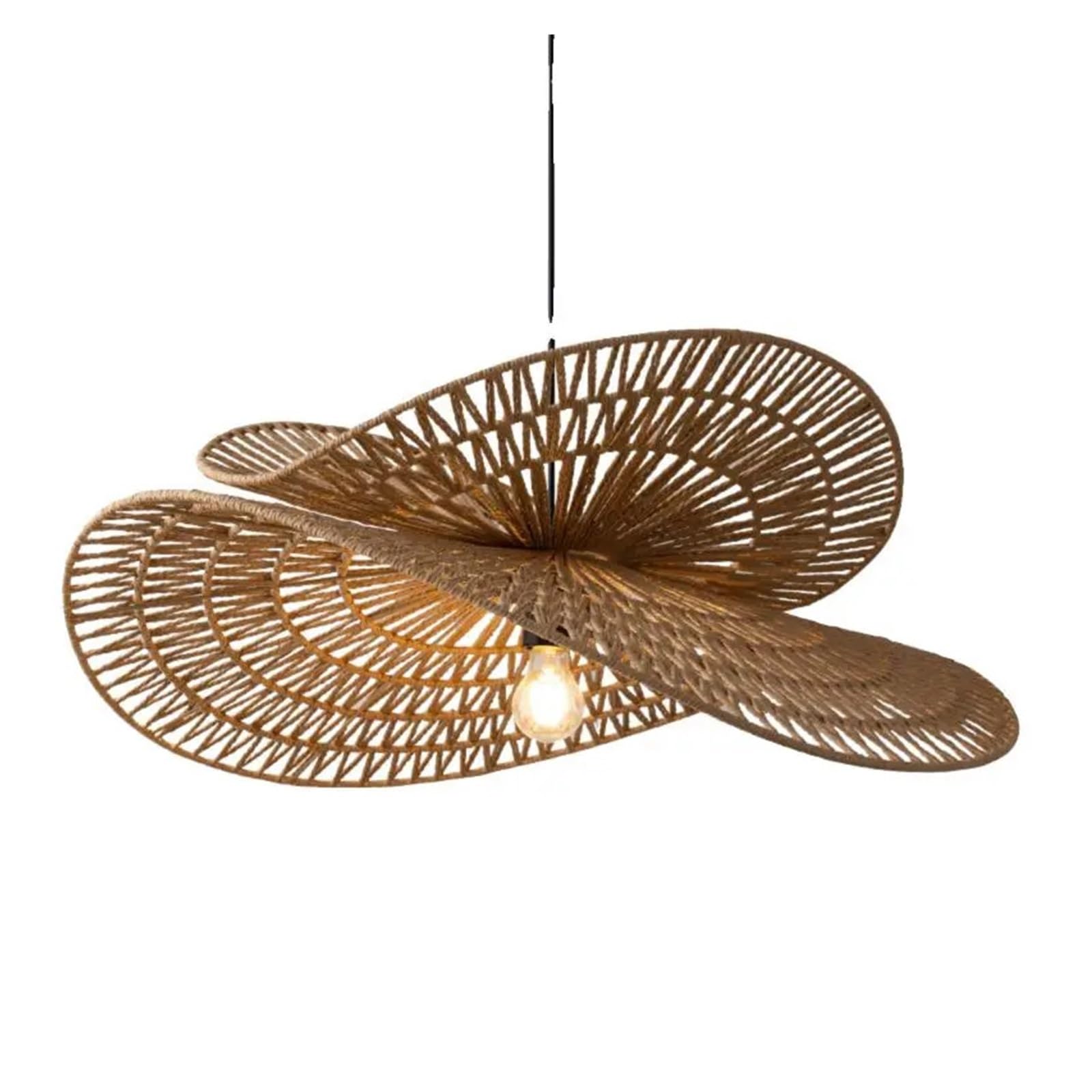 Rattan Lampshade Vintage Rattan Wicker lampshade Chandelier for Living Dining Room Tea Bedroom Study(E27,Warm Light)