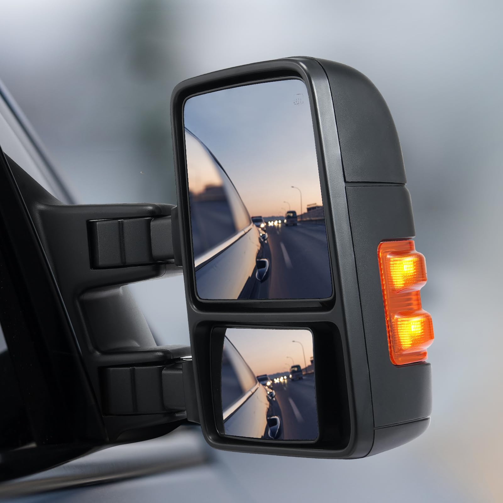 VEVOR Lusterko zewnętrzne, lewe prawe pary do Forda F250 F350 F450 F550, elektrycznie ogrzewane ze światłem sygnałowym, płaskie wypukłe szkło, ręcznie sterowany teleskopowy system składania,