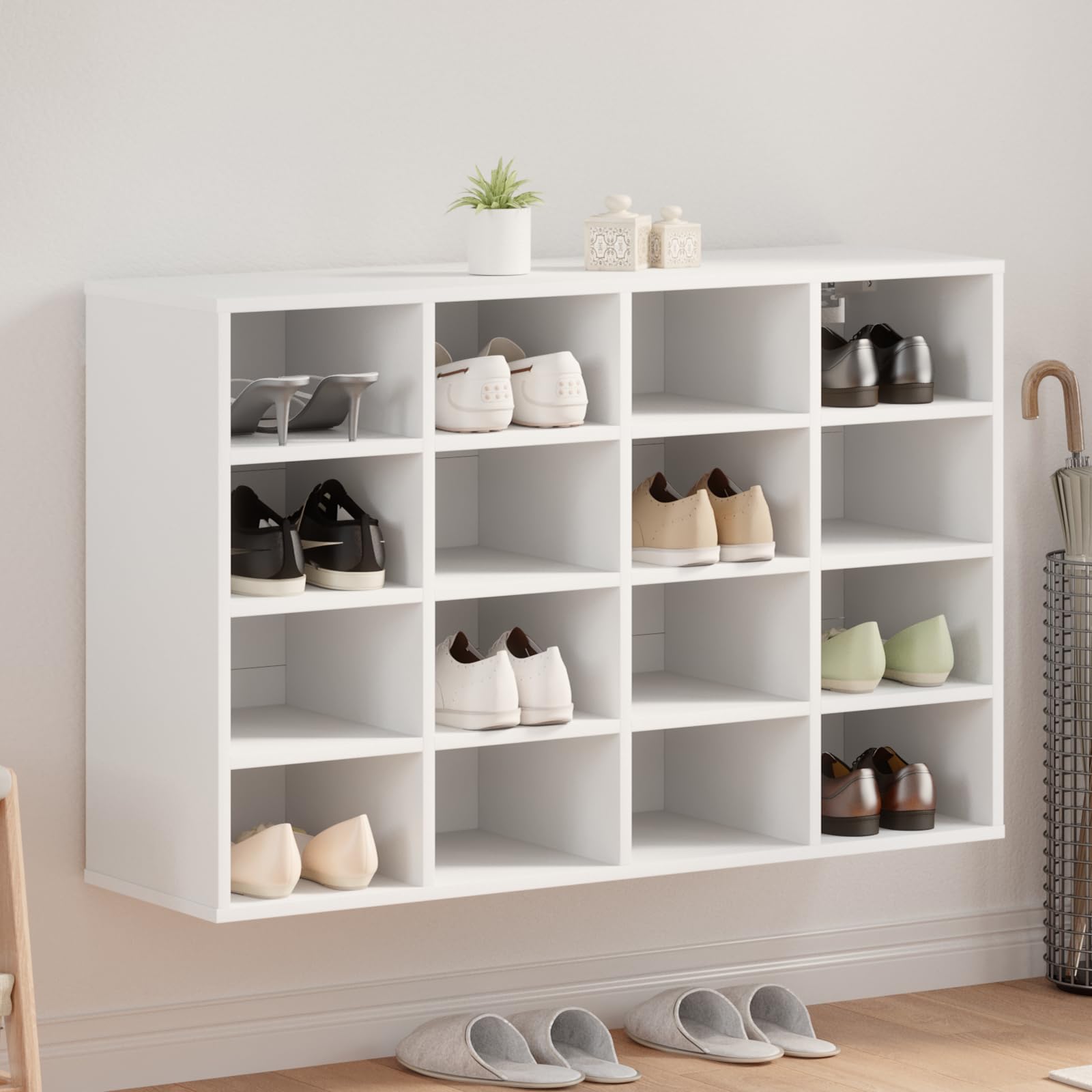 Zapatero organizador de madera blanco que ahorra espacio con estante para un almacenamiento limpio