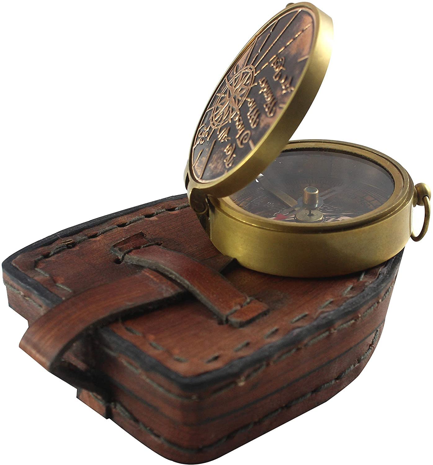 Handmade Antique Quote Compass | Vintage Functional Marine Brass Magnetic Compass with Leather Case (B0CQQTWP3Y) Amazon Price History, Amazon Price Tracker