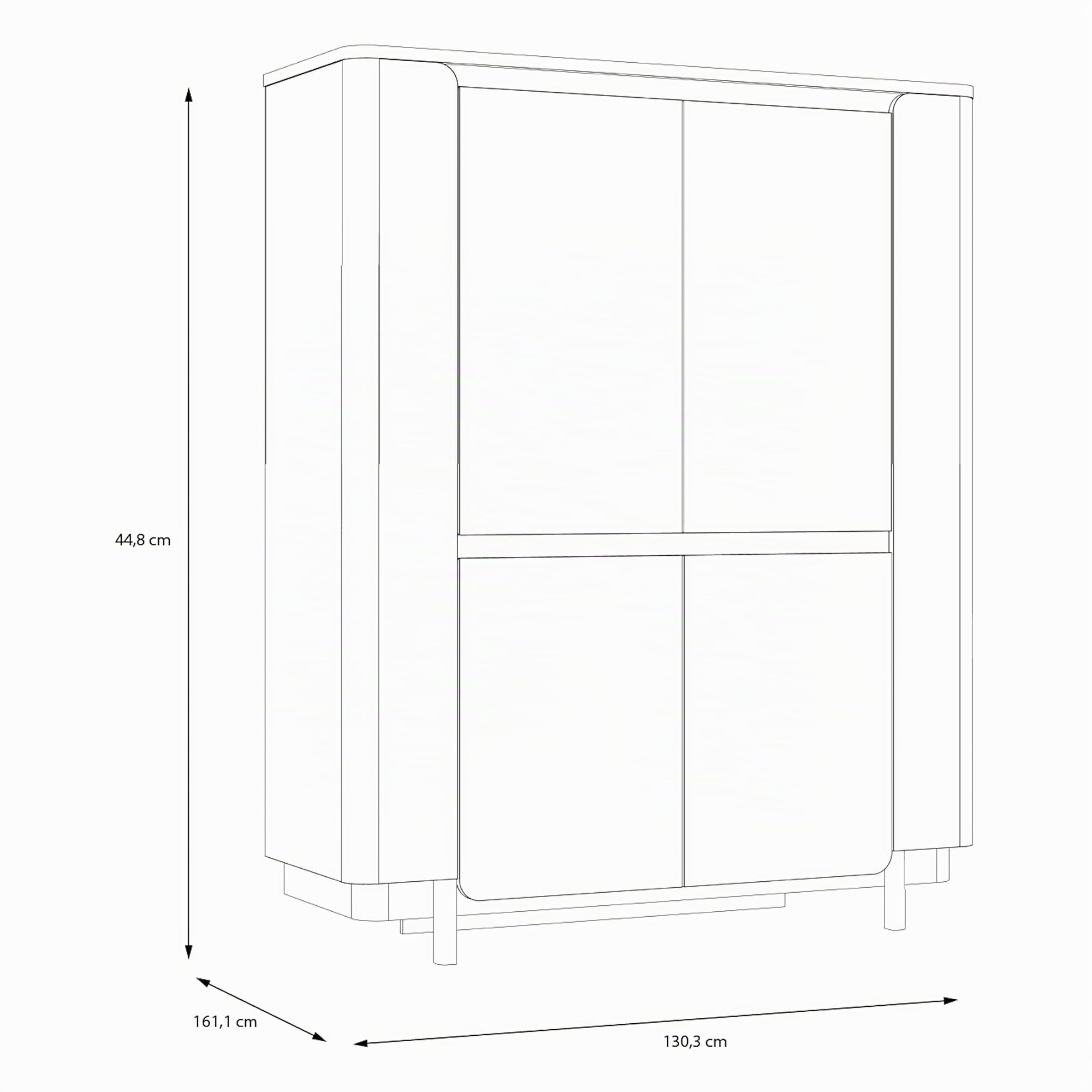 Forte VODOL Highboard 130, modernes Highboard mit 4 Türen und abgerundetem Eckendesign, Holzwerkstoff, Kaschmir|Beige, 130,3 cm breit x 161,1 cm hoch x 44,8 cm tief
