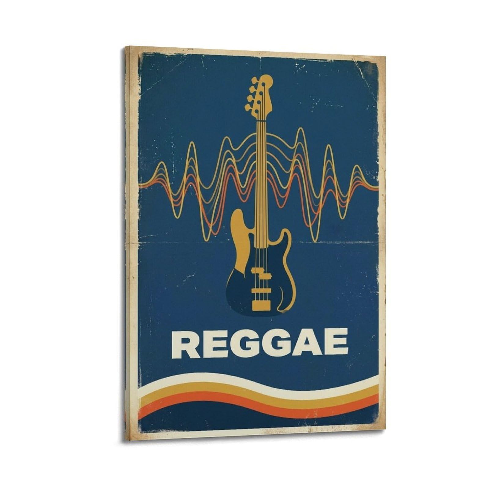 OKNGB Poster decorativo da parete in stile vintage, motivo chitarra basso, reggae, stampa artistica su tela, poster decorativo moderno per camera da letto, 60 x 90 cm