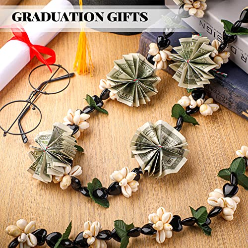 Rtteri Graduation Kukui Nuts Lei Hawaiian Leis with Cowrie Shell Faux Leaf 32\'\' Adjustable Luau Party Accessories for Men Women(1 Pcs)