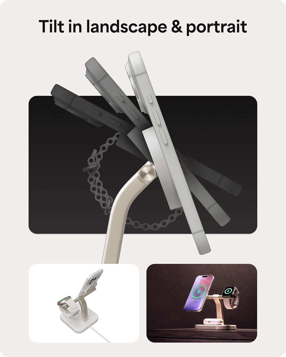 Mophie Wireless Charging Stand - Qi2-Certified, MagSafe Charger for iPhone – Magnetic Fast Wireless Charger with Adjustable Phone Stand & Cable Management – Up to 15W Power