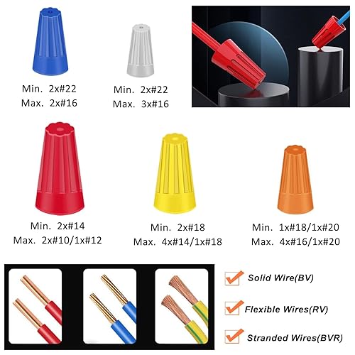 Miniatura 4 de smseace Kit de conectores de cable eléctrico de torsión de inserción de 202 piezas con herramienta de torsión de alambre de portabrocas de 14