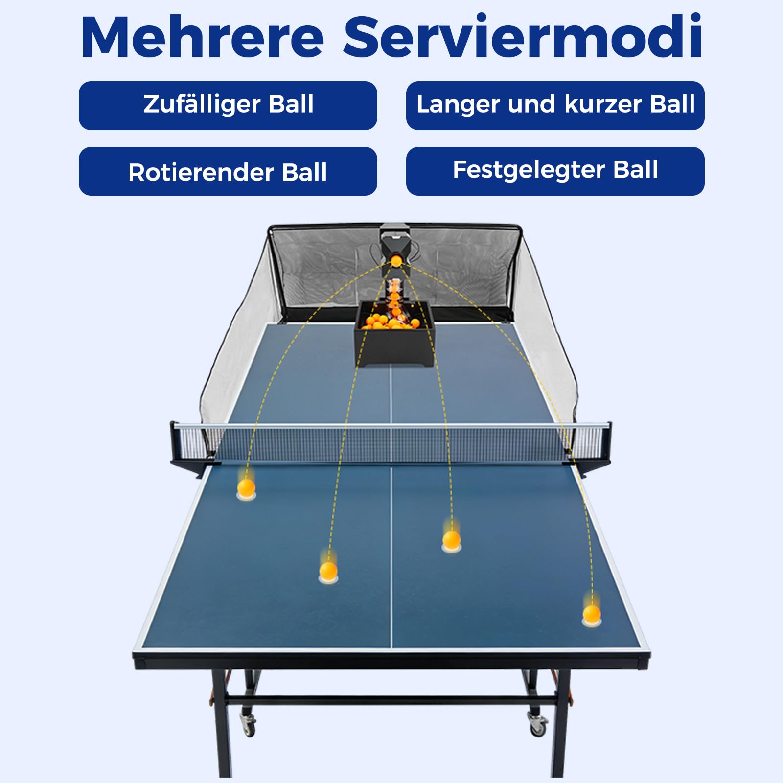 Ping Pong Ball Maschine mit Netz, Automatische Tischtennismaschine Ping Pong Ball Wurfmaschine, 10 programmierbare Modi 100 Bälle